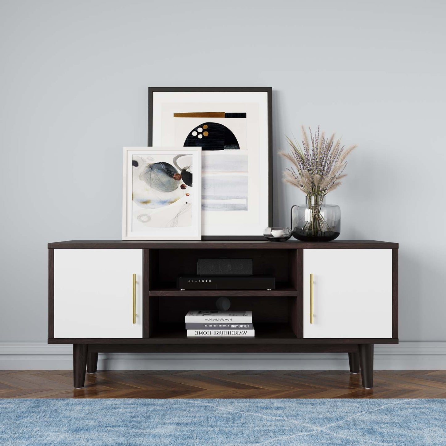 Daxton 43" TV Stand, Wood, Drak Brown White, 19748