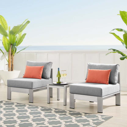 Shore Sunbrella® Fabric Outdoor Patio Aluminum 3 Piece Set, Fabric, Aluminum, Metal, Steel, Silver Grey Gray, 19751