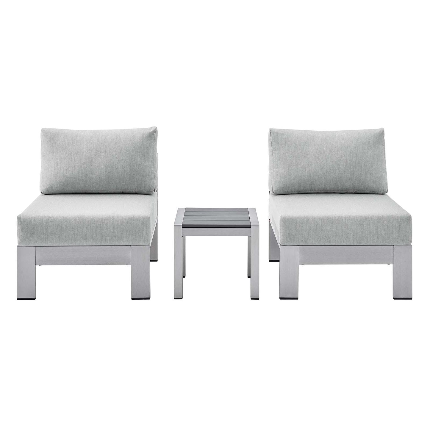 Shore Sunbrella® Fabric Outdoor Patio Aluminum 3 Piece Set, Fabric, Aluminum, Metal, Steel, Silver Grey Gray, 19751