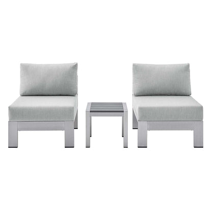 Shore Sunbrella® Fabric Outdoor Patio Aluminum 3 Piece Set, Fabric, Aluminum, Metal, Steel, Silver Grey Gray, 19751