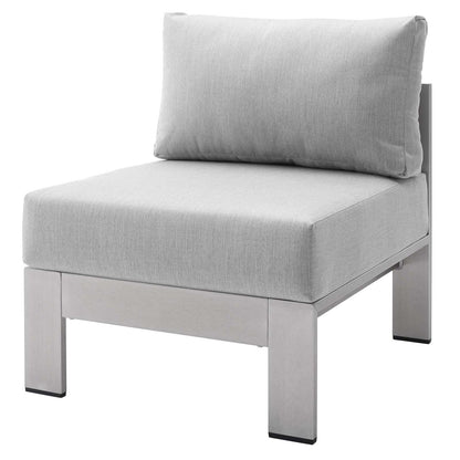 Shore Sunbrella® Fabric Outdoor Patio Aluminum 3 Piece Set, Fabric, Aluminum, Metal, Steel, Silver Grey Gray, 19751