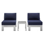 Shore Sunbrella® Fabric Outdoor Patio Aluminum 3 Piece Set, Fabric, Aluminum, Metal, Steel, Silver Blue Navy, 19752