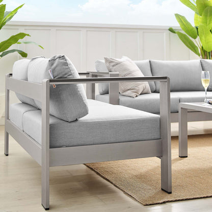 Shore Sunbrella® Fabric Outdoor Patio Aluminum 3 Piece Set, Fabric, Aluminum, Metal, Steel, Silver Grey Gray, 19753