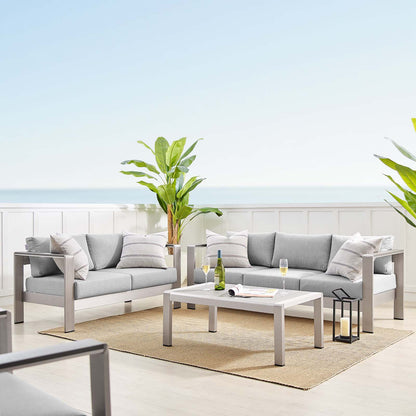 Shore Sunbrella® Fabric Outdoor Patio Aluminum 3 Piece Set, Fabric, Aluminum, Metal, Steel, Silver Grey Gray, 19753