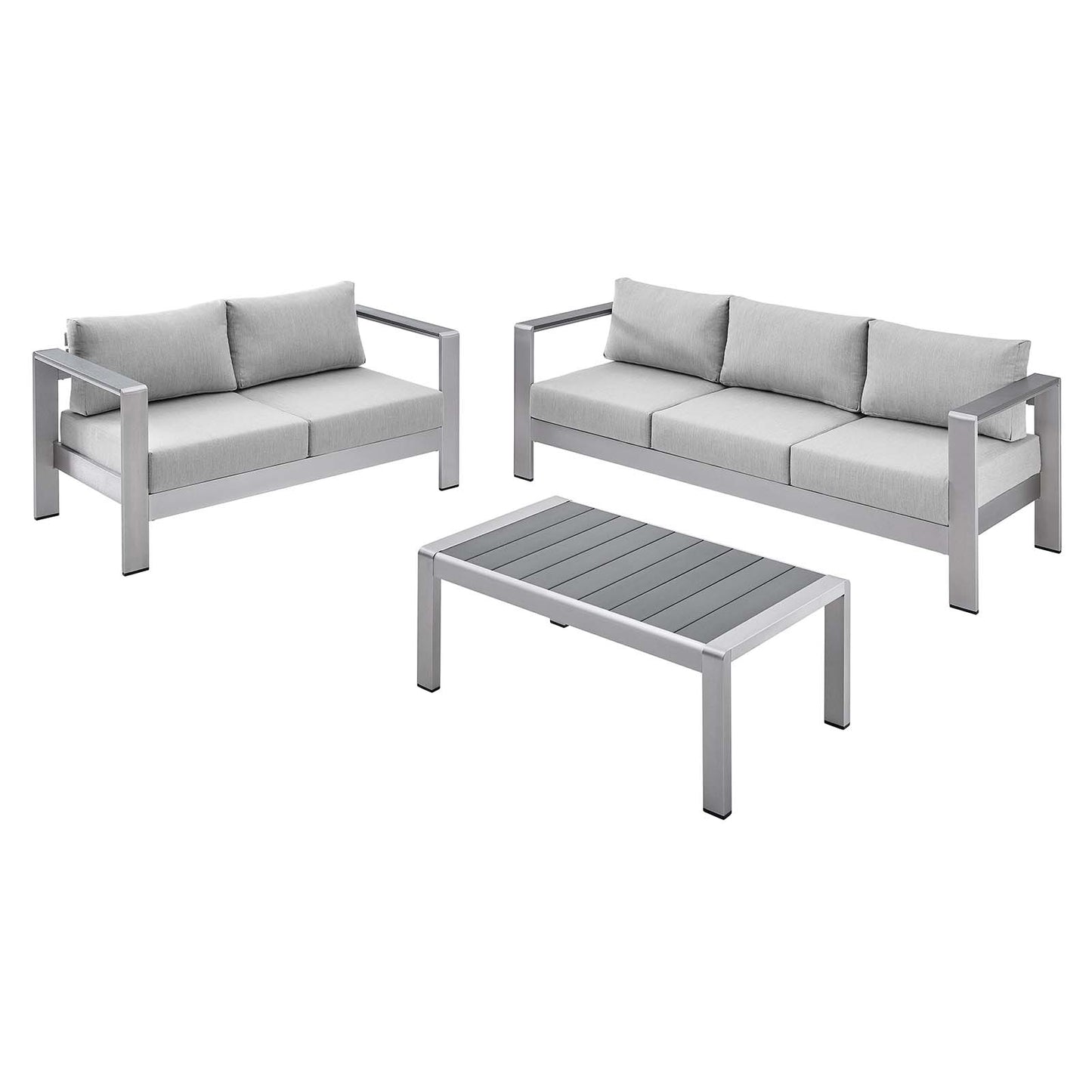 Shore Sunbrella® Fabric Outdoor Patio Aluminum 3 Piece Set, Fabric, Aluminum, Metal, Steel, Silver Grey Gray, 19753