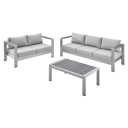 Shore Sunbrella® Fabric Outdoor Patio Aluminum 3 Piece Set, Fabric, Aluminum, Metal, Steel, Silver Grey Gray, 19753