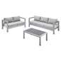 Shore Sunbrella® Fabric Outdoor Patio Aluminum 3 Piece Set, Fabric, Aluminum, Metal, Steel, Silver Grey Gray, 19753