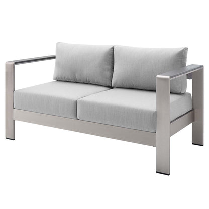 Shore Sunbrella® Fabric Outdoor Patio Aluminum 3 Piece Set, Fabric, Aluminum, Metal, Steel, Silver Grey Gray, 19753