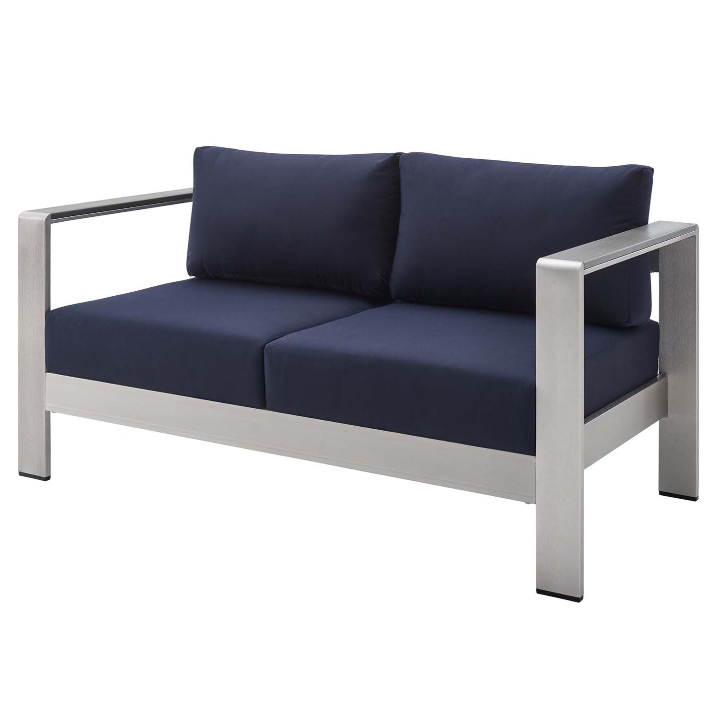 Shore Sunbrella® Fabric Outdoor Patio Aluminum 3 Piece Set, Fabric, Aluminum, Metal, Steel, Silver Blue Navy, 19754