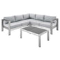 Shore Sunbrella® Fabric Outdoor Patio Aluminum 4 Piece Sectional Sofa Set, Fabric, Aluminum, Metal, Steel, Silver Grey Gray, 19755