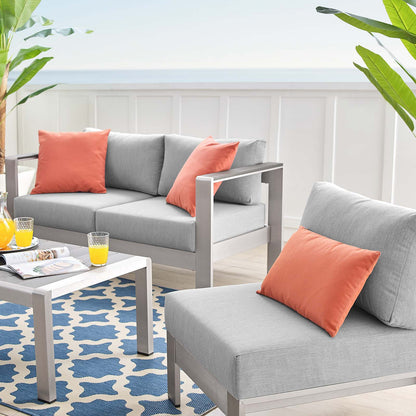 Shore Sunbrella® Fabric Outdoor Patio Aluminum 4 Piece Set, Fabric, Aluminum, Metal, Steel, Silver Grey Gray, 19757