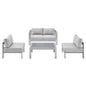 Shore Sunbrella® Fabric Outdoor Patio Aluminum 4 Piece Set, Fabric, Aluminum, Metal, Steel, Silver Grey Gray, 19757