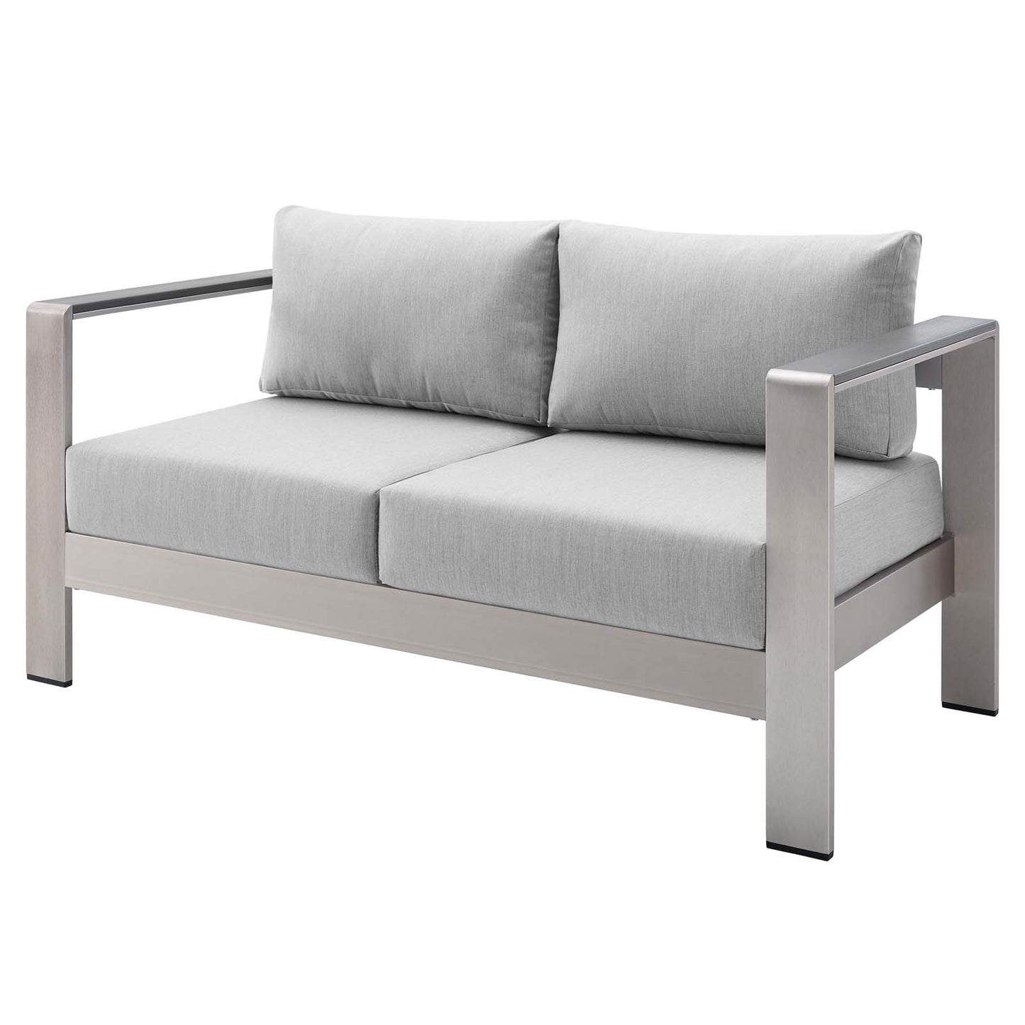Shore Sunbrella® Fabric Outdoor Patio Aluminum 4 Piece Set, Fabric, Aluminum, Metal, Steel, Silver Grey Gray, 19757