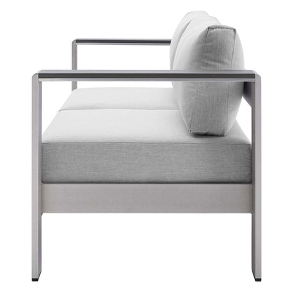Shore Sunbrella® Fabric Outdoor Patio Aluminum 4 Piece Set, Fabric, Aluminum, Metal, Steel, Silver Grey Gray, 19757