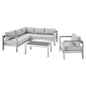 Shore Sunbrella® Fabric Outdoor Patio Aluminum 5 Piece Sectional Sofa Set, Fabric, Aluminum, Metal, Steel, Silver Grey Gray, 19761