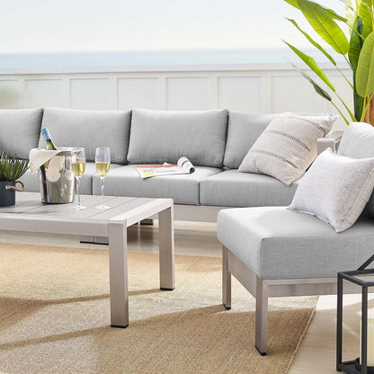 Shore Sunbrella® Fabric Outdoor Patio Aluminum 5 Piece Sectional Sofa Set, Fabric, Aluminum, Metal, Steel, Silver Grey Gray, 19763