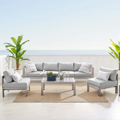 Shore Sunbrella® Fabric Outdoor Patio Aluminum 5 Piece Sectional Sofa Set, Fabric, Aluminum, Metal, Steel, Silver Grey Gray, 19763