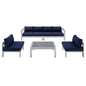 Shore Sunbrella® Fabric Outdoor Patio Aluminum 5 Piece Sectional Sofa Set, Fabric, Aluminum, Metal, Steel, Silver Blue Navy, 19764