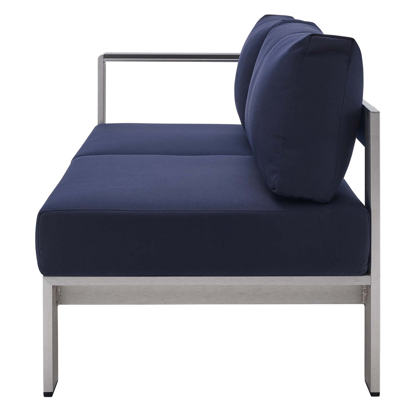 Shore Sunbrella® Fabric Outdoor Patio Aluminum 5 Piece Sectional Sofa Set, Fabric, Aluminum, Metal, Steel, Silver Blue Navy, 19764