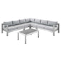 Shore Sunbrella® Fabric Outdoor Patio Aluminum 6 Piece Sectional Sofa Set, Fabric, Aluminum, Metal, Steel, Silver Grey Gray, 19765