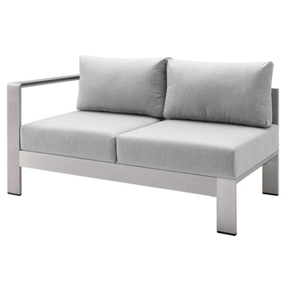 Shore Sunbrella® Fabric Outdoor Patio Aluminum 6 Piece Sectional Sofa Set, Fabric, Aluminum, Metal, Steel, Silver Grey Gray, 19765