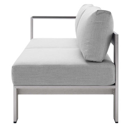 Shore Sunbrella® Fabric Outdoor Patio Aluminum 6 Piece Sectional Sofa Set, Fabric, Aluminum, Metal, Steel, Silver Grey Gray, 19765