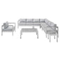 Shore Sunbrella® Fabric Outdoor Patio Aluminum 8 Piece Sectional Sofa Set, Fabric, Aluminum, Metal, Steel, Silver Grey Gray, 19770