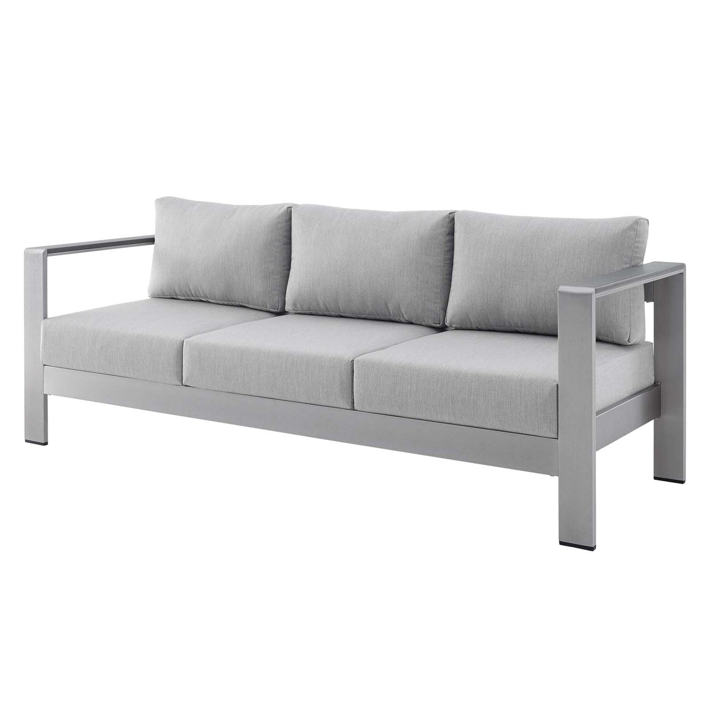 Shore Sunbrella® Fabric Outdoor Patio Aluminum 7 Piece Set, Fabric, Aluminum, Metal, Steel, Silver Grey Gray, 19773