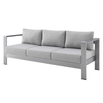 Shore Sunbrella® Fabric Outdoor Patio Aluminum 7 Piece Set, Fabric, Aluminum, Metal, Steel, Silver Grey Gray, 19773