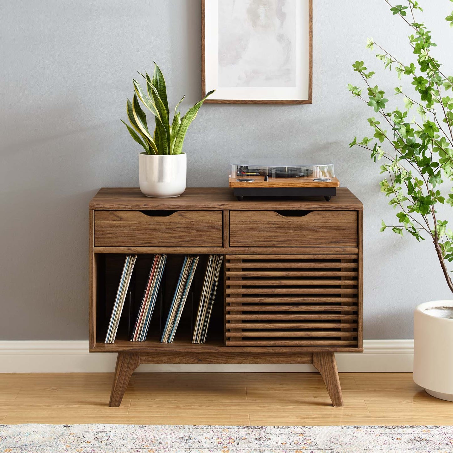 Render Vinyl Record Display Stand, Wood, Brown Walnut, 19775