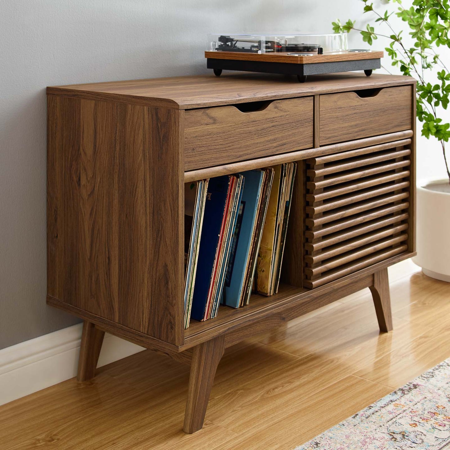 Render Vinyl Record Display Stand, Wood, Brown Walnut, 19775