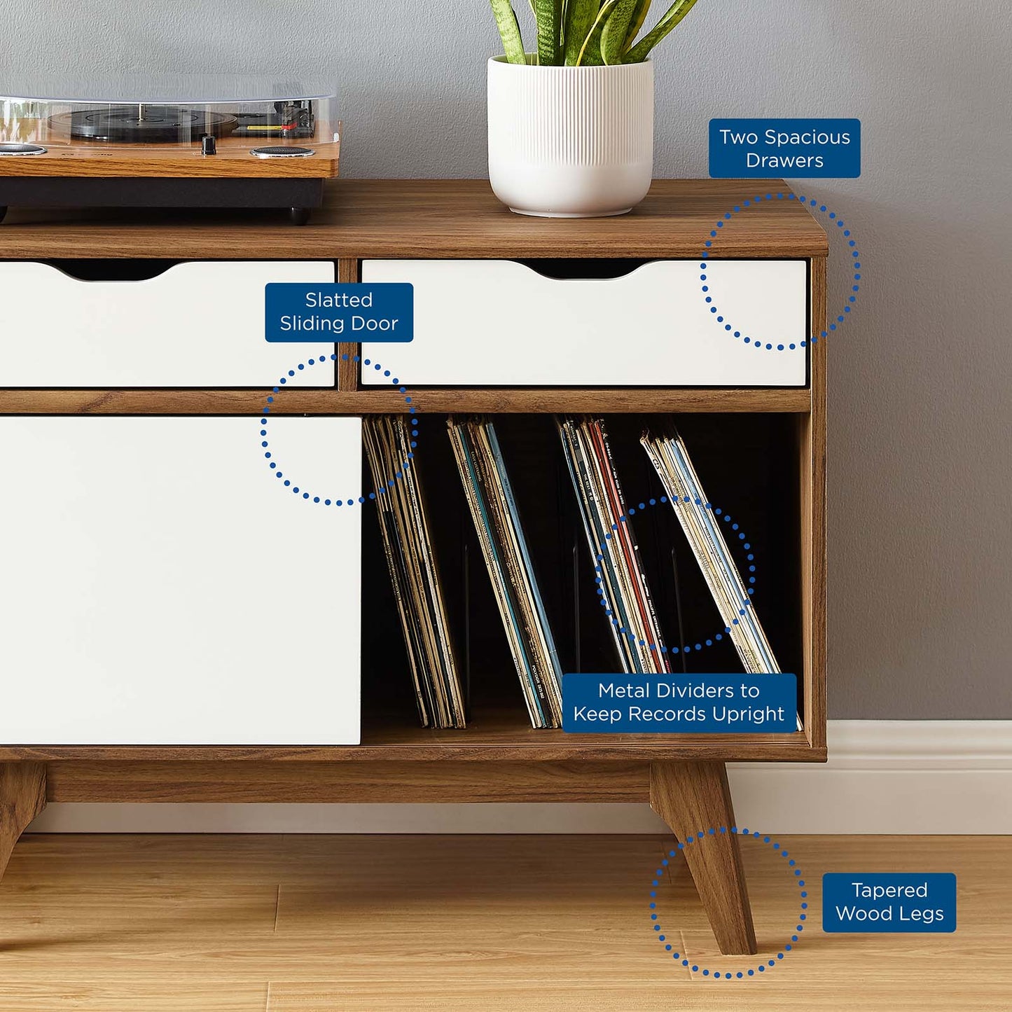 Envision Vinyl Record Display Stand, Wood, Brown Walnut White, 19776