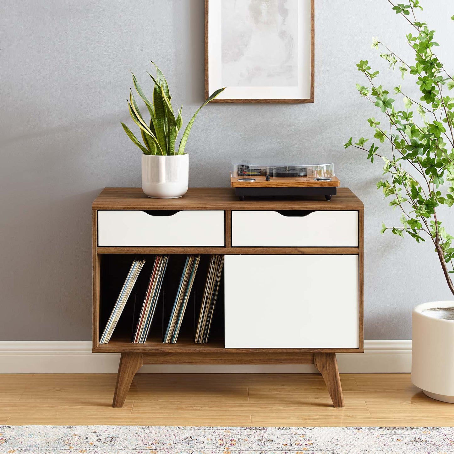 Envision Vinyl Record Display Stand, Wood, Brown Walnut White, 19776