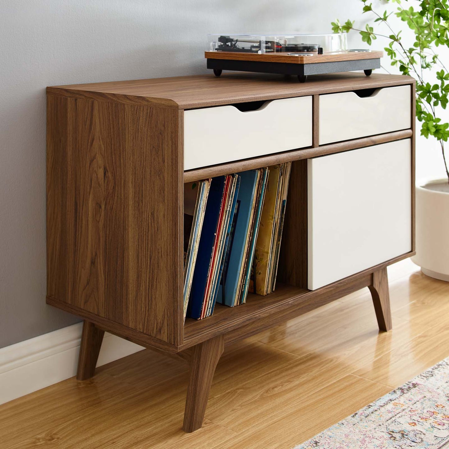 Envision Vinyl Record Display Stand, Wood, Brown Walnut White, 19776