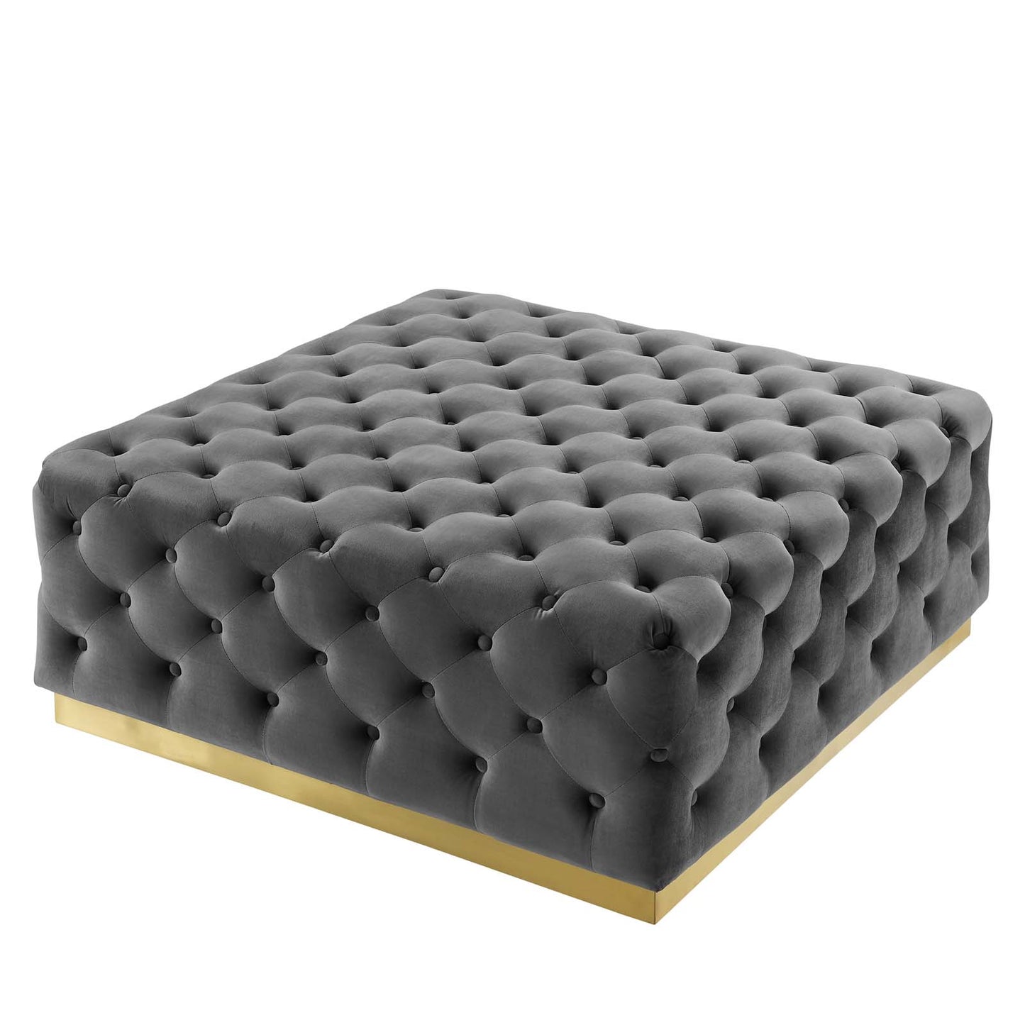Ensconce Tufted Performance Velvet Square Ottoman, Velvet, Grey Gray, 19777