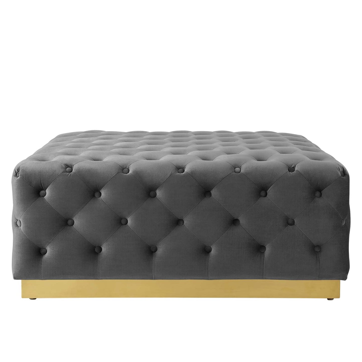 Ensconce Tufted Performance Velvet Square Ottoman, Velvet, Grey Gray, 19777