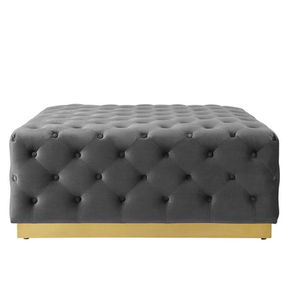 Ensconce Tufted Performance Velvet Square Ottoman, Velvet, Grey Gray, 19777