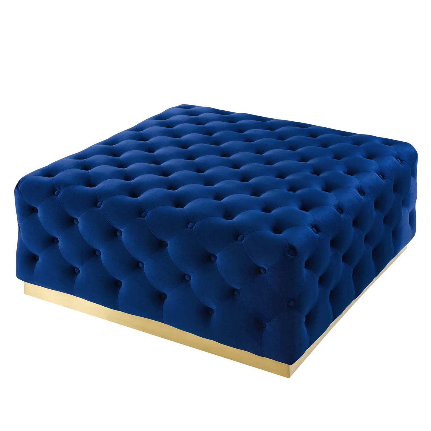 Ensconce Tufted Performance Velvet Square Ottoman, Velvet, Blue Navy, 19778