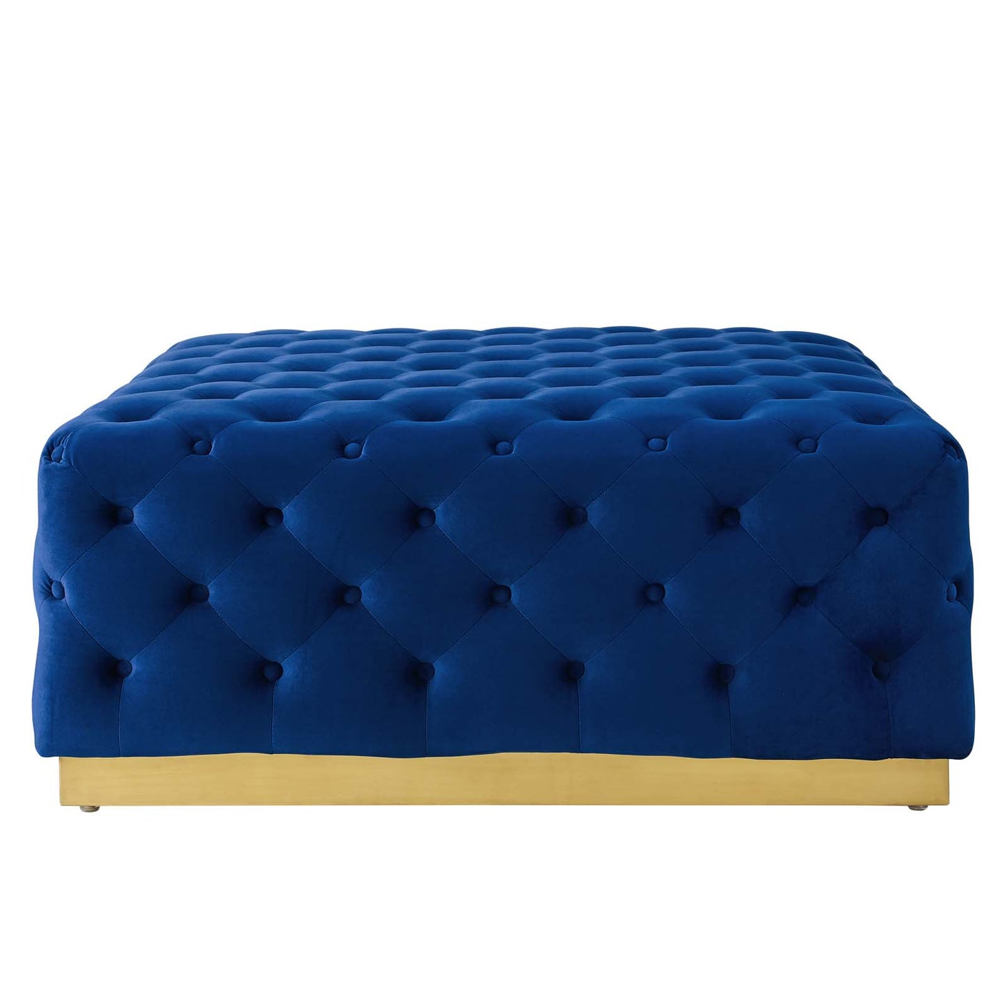 Ensconce Tufted Performance Velvet Square Ottoman, Velvet, Blue Navy, 19778