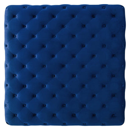 Ensconce Tufted Performance Velvet Square Ottoman, Velvet, Blue Navy, 19778