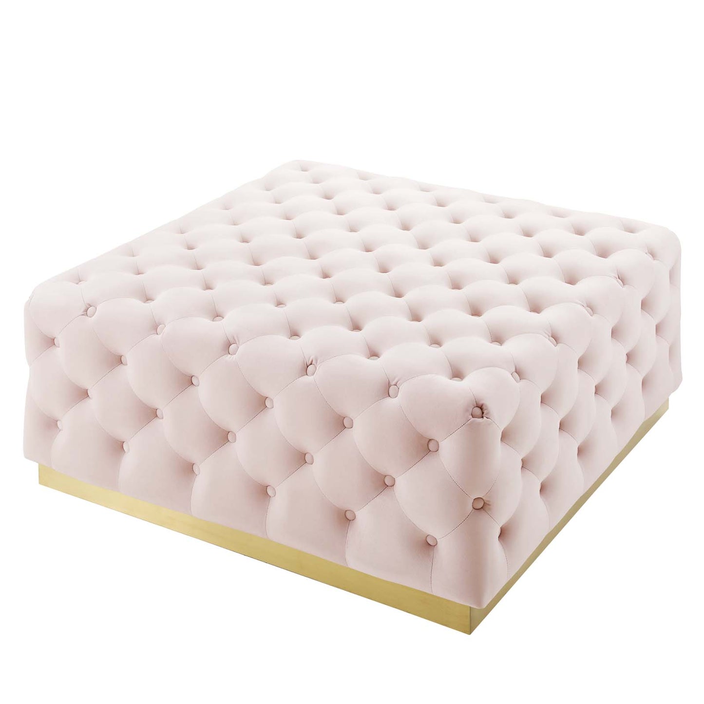Ensconce Tufted Performance Velvet Square Ottoman, Velvet, Pink, 19779