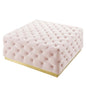 Ensconce Tufted Performance Velvet Square Ottoman, Velvet, Pink, 19779