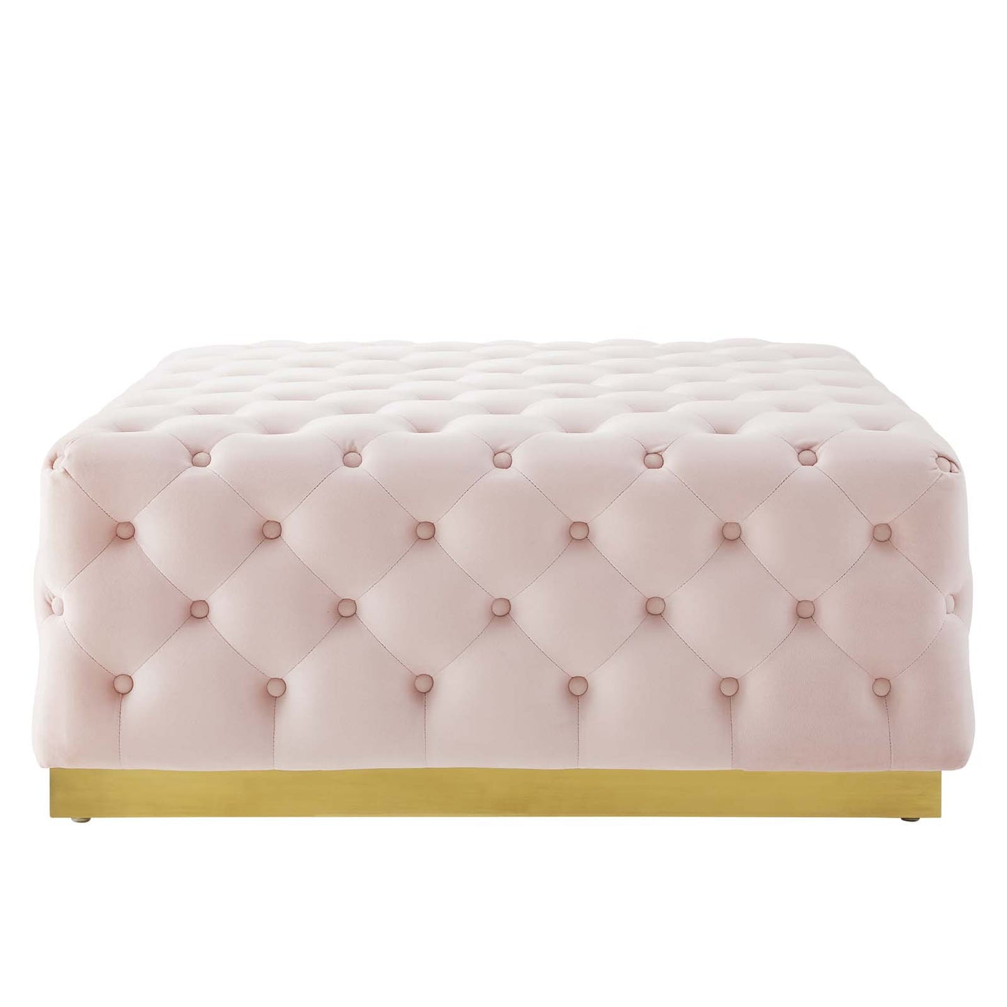 Ensconce Tufted Performance Velvet Square Ottoman, Velvet, Pink, 19779