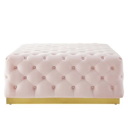 Ensconce Tufted Performance Velvet Square Ottoman, Velvet, Pink, 19779