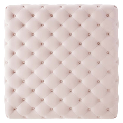 Ensconce Tufted Performance Velvet Square Ottoman, Velvet, Pink, 19779