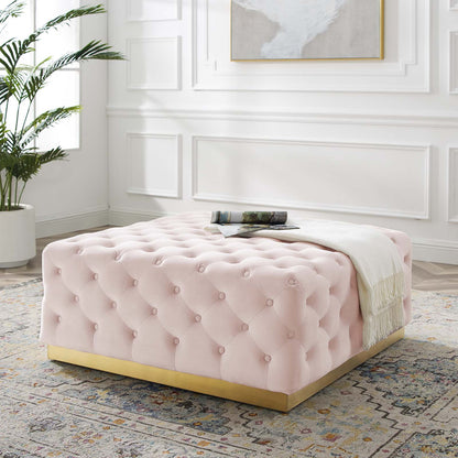 Ensconce Tufted Performance Velvet Square Ottoman, Velvet, Pink, 19779