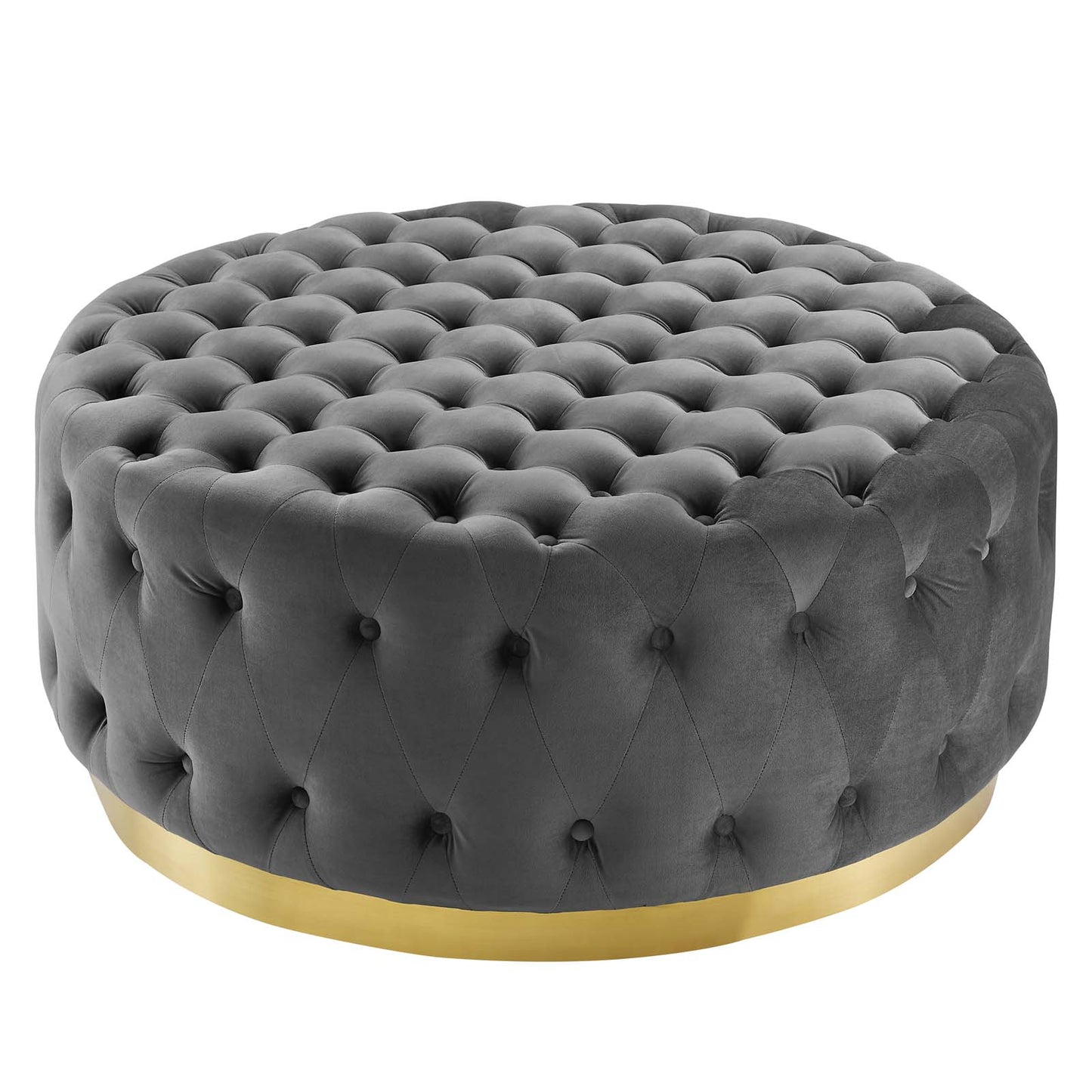 Ensconce Tufted Performance Velvet Round Ottoman, Velvet, Grey Gray, 19780