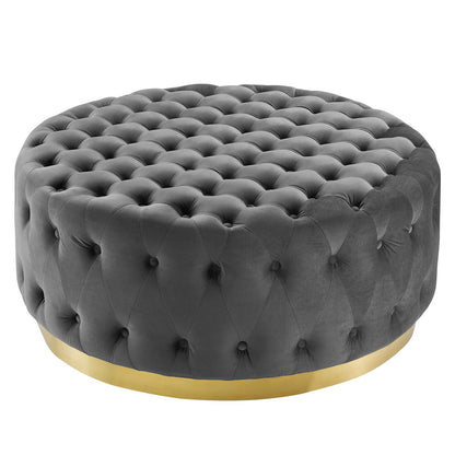 Ensconce Tufted Performance Velvet Round Ottoman, Velvet, Grey Gray, 19780