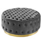 Ensconce Tufted Performance Velvet Round Ottoman, Velvet, Grey Gray, 19780