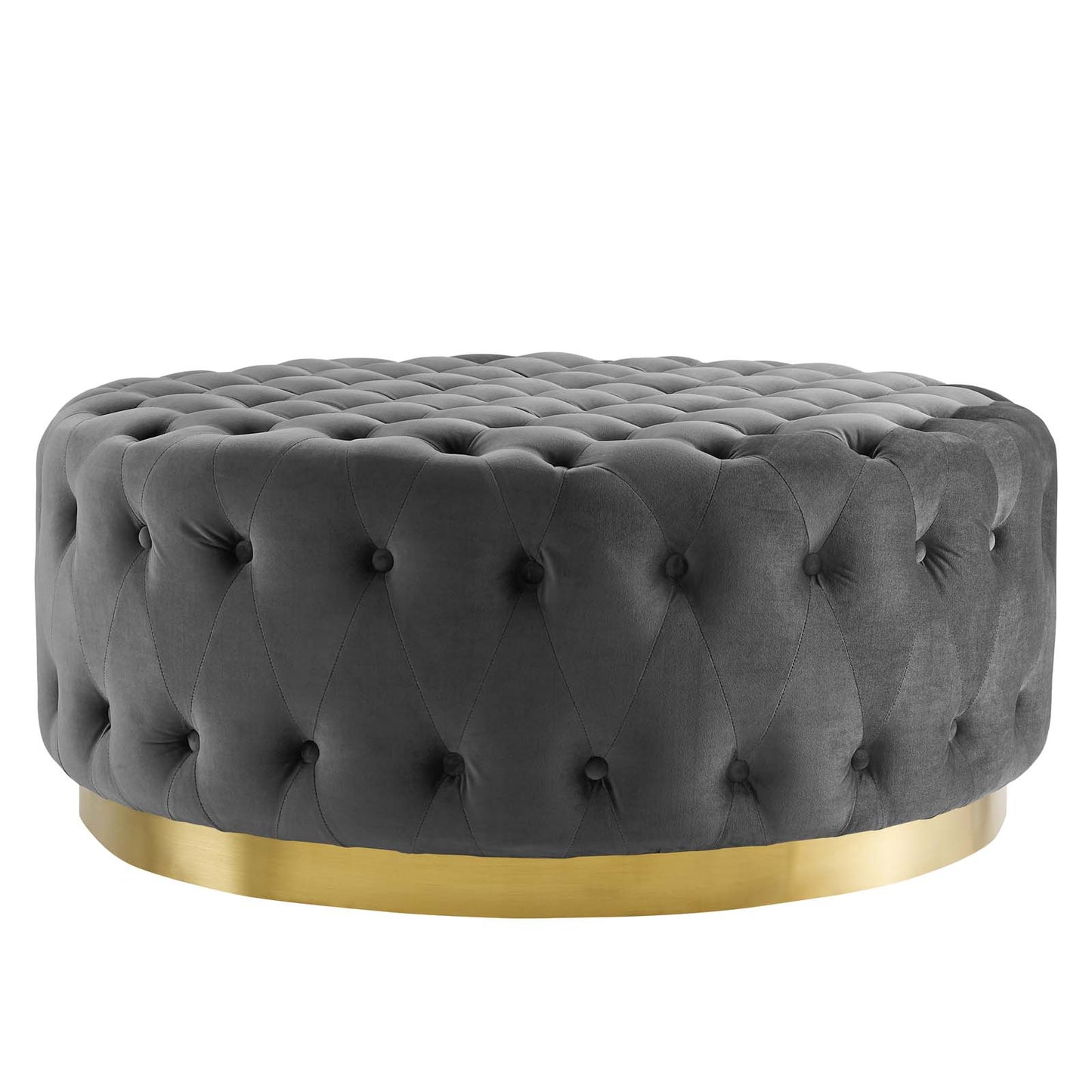 Ensconce Tufted Performance Velvet Round Ottoman, Velvet, Grey Gray, 19780